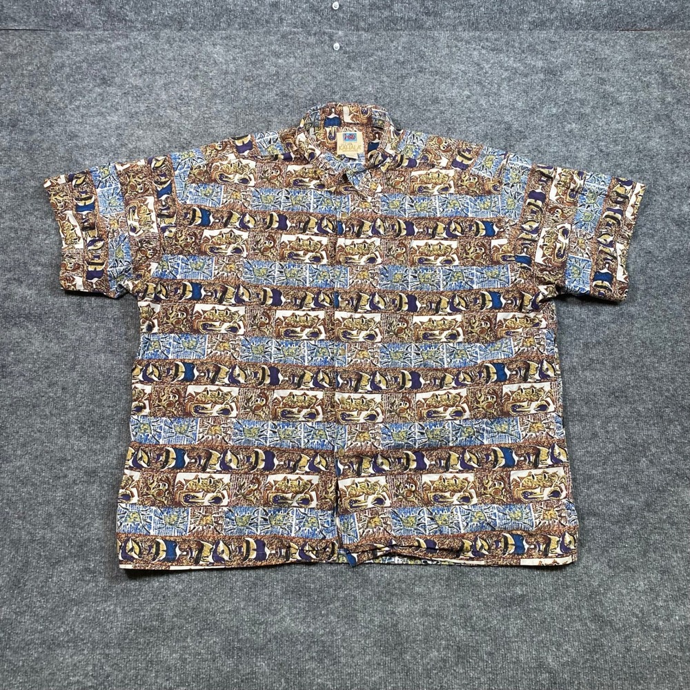 Avi Collection Kahala Hawaiian Islands Fish Print Button Down Shirt Mens XXL